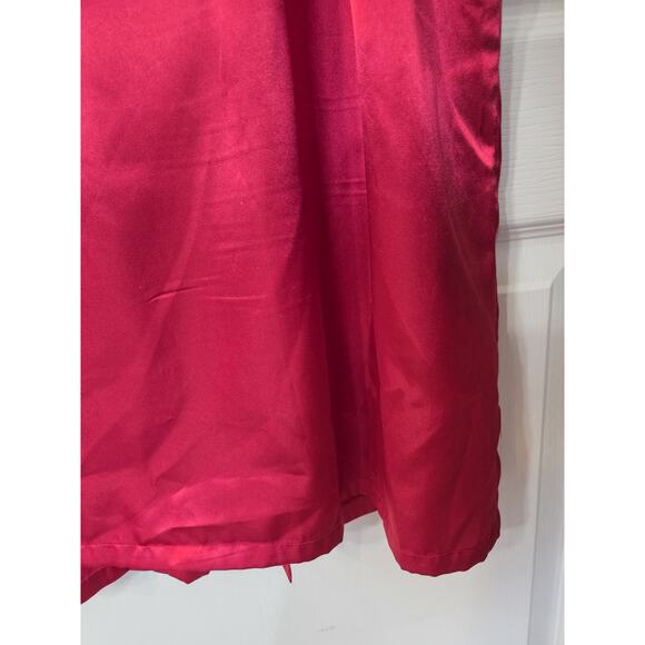 Fredericks of Hollywood Red Satin Lace Sleeves Full Length Robe, Size Medium - Picture 15 of 15
